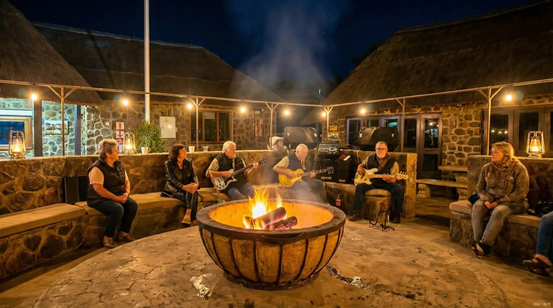 Evening boma fire and traditional South African braai