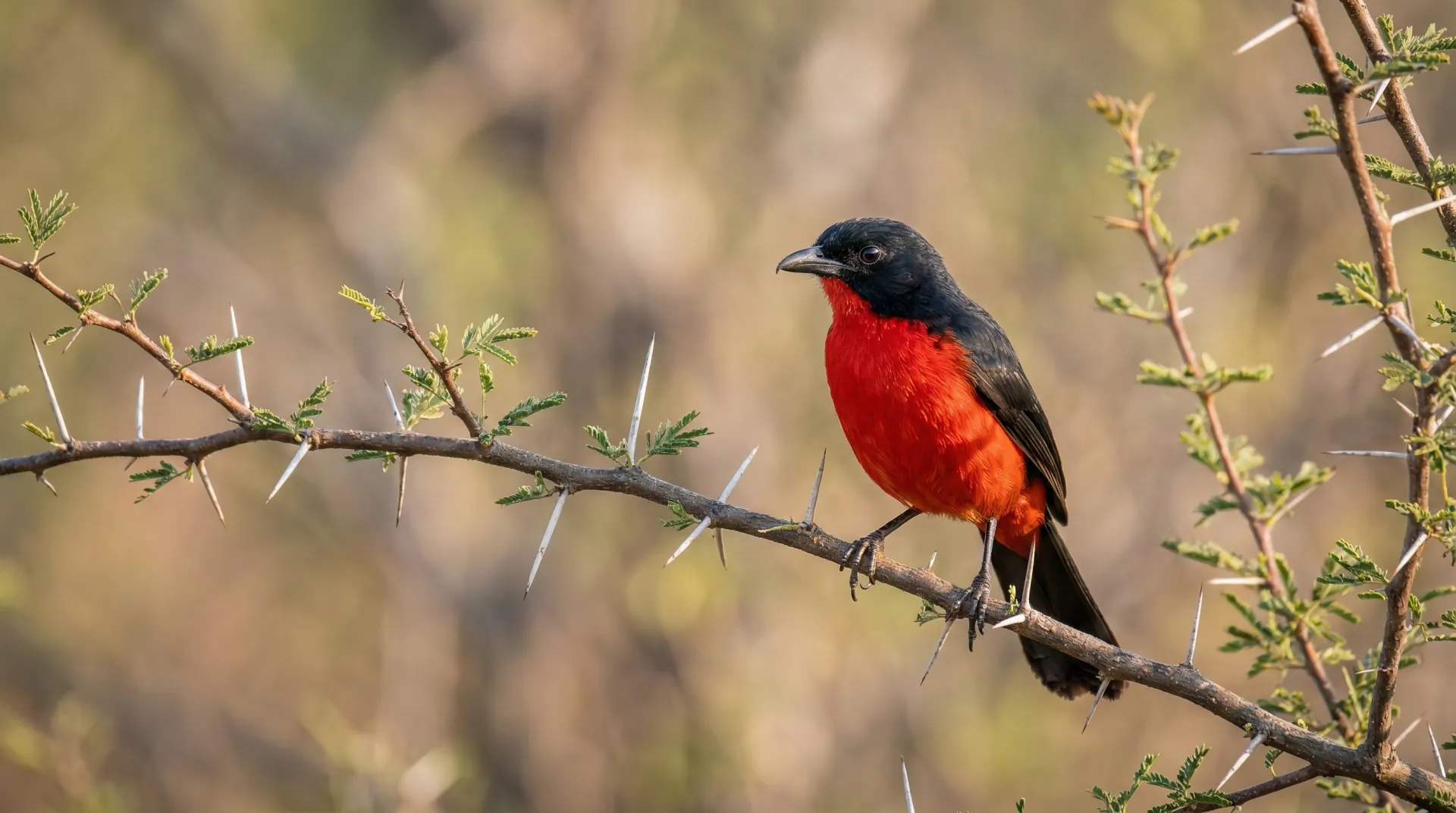 Crimson-breasted Shrike perched on a branch